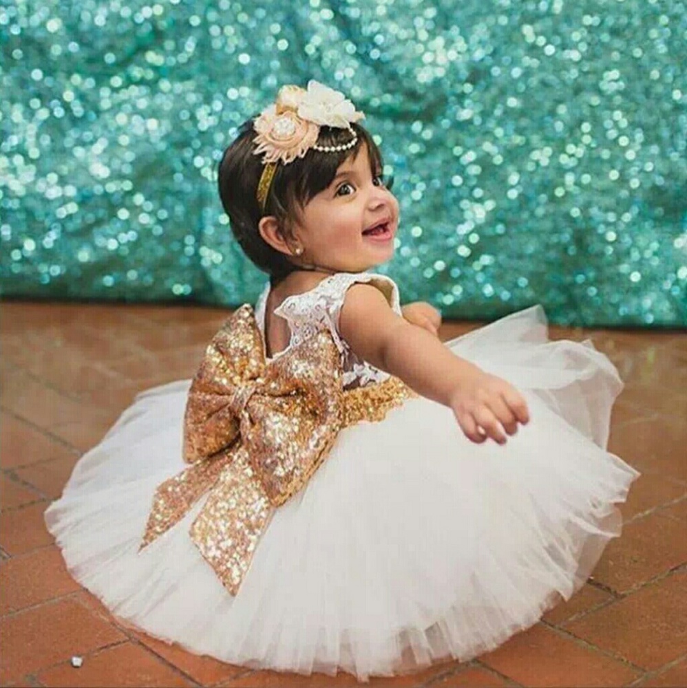 Girl Lace Long Dress with cute flower